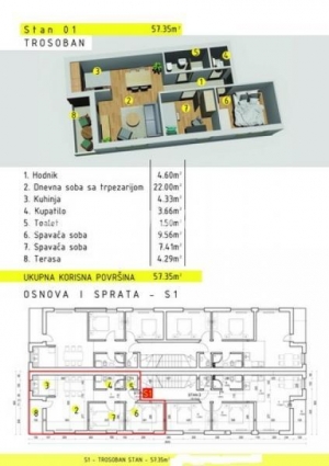 Adice-Trosoban stan 57 m2 u Izgradnji-povraćaj PDV-a-065/385 8880