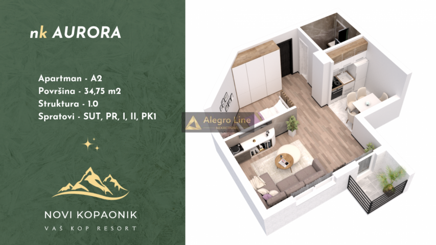 Stan u apartmanskom kompleksu Novi Kopaonik, zgrada Aurora 34. 75 SUT1/PR A2