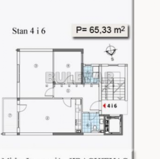 Kragujevac, stan na prvom spratu u mirnoj ulici – površine 65 m2, parking mesto, novogradnja