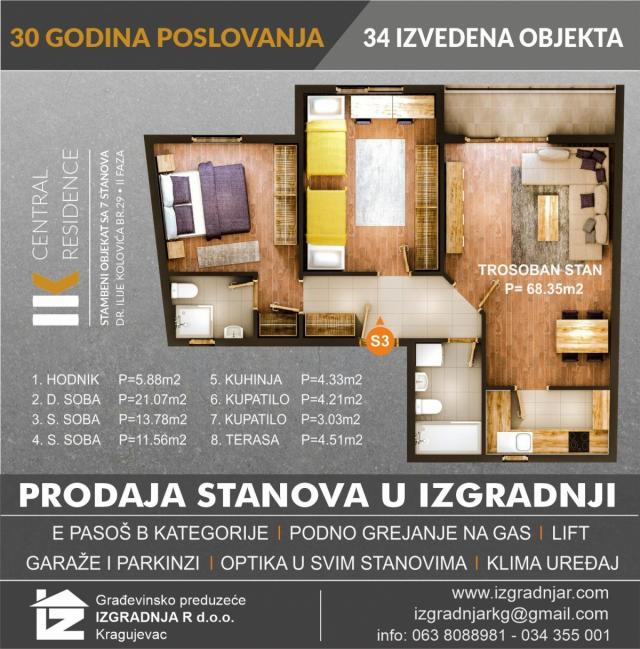 Direktna prodaja stana u izgradnji - Ilije Kolovića br. 29-CENTAR KRAGUJEVCA