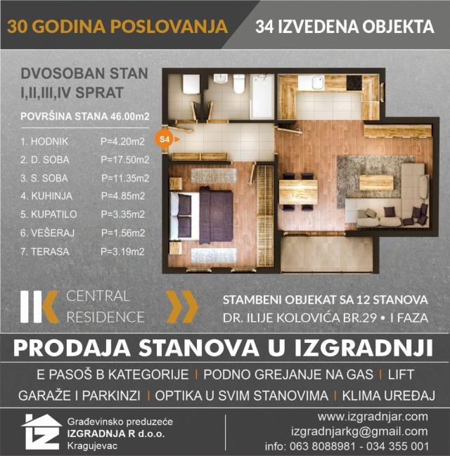 Direktna prodaja stana u izgradnji - Ilije Kolovića br. 29-CENTAR KRAGUJEVCA