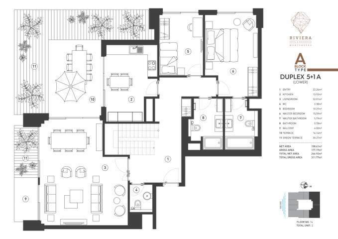 Five bedroom apartment in residential complex, Budva