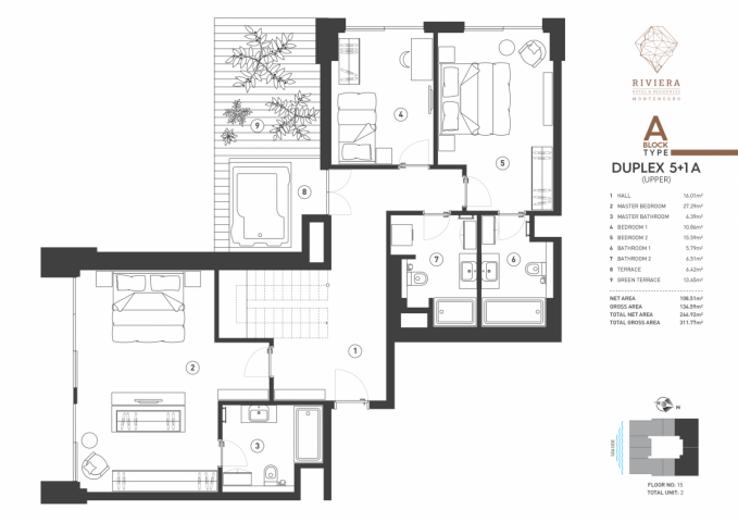 Five bedroom apartment in residential complex, Budva