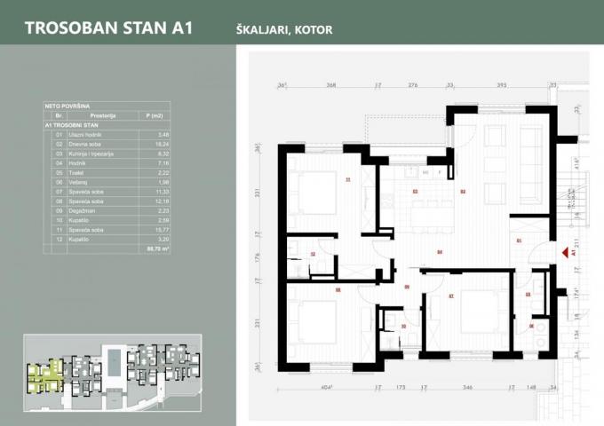 Three-bedroom apartment for sale-Kotor