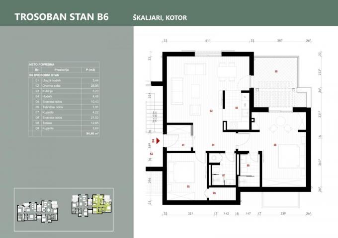 Three-bedroom apartment for sale-Kotor