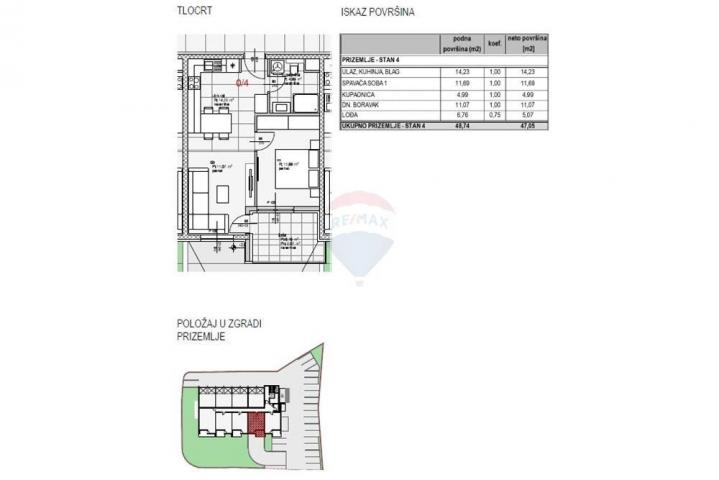 ZADAR, MOCIRE - 1 -sobni stan 47. 05 m2, prizemlje