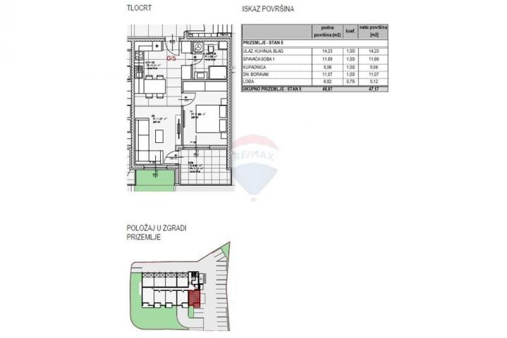 ZADAR, MOCIRE - 1-sobni stan 47. 17 m2, prizemlje