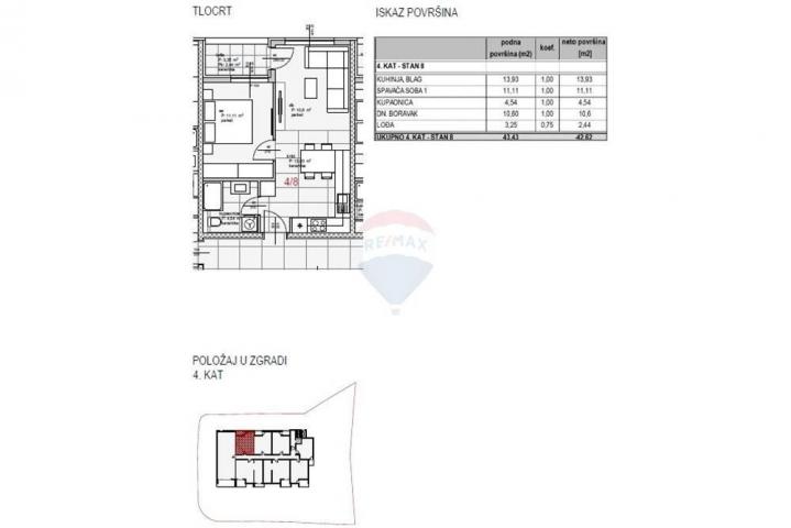 ZADAR, MOCIRE - 1-sobni stan 42. 62 m2, 4. kat