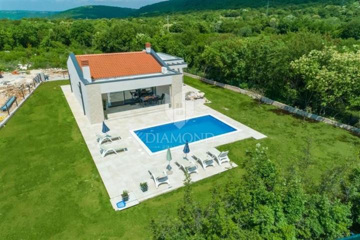 Labin, surroundings, modern one-story house with swimming pool