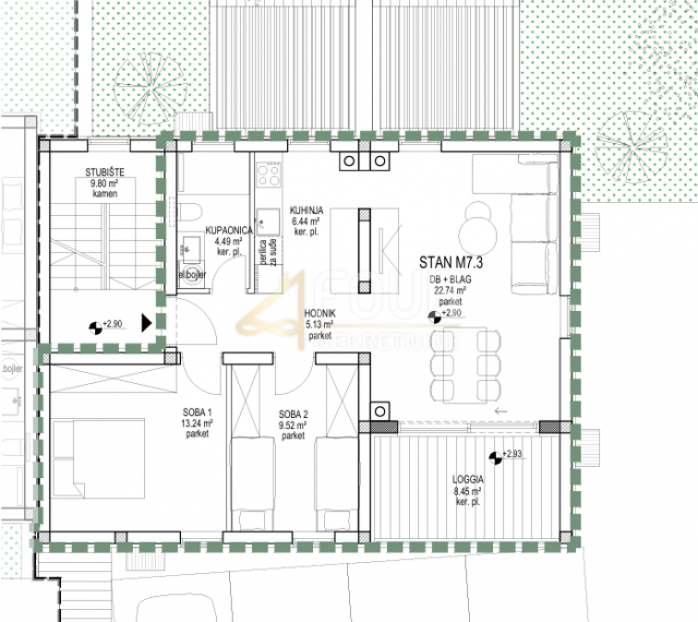 Cres, novogradnja 500m od mora, 86. 09m2, 2s+db, lođa