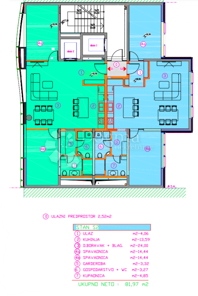 Wohnung Centar, Varaždin, 82,25m2