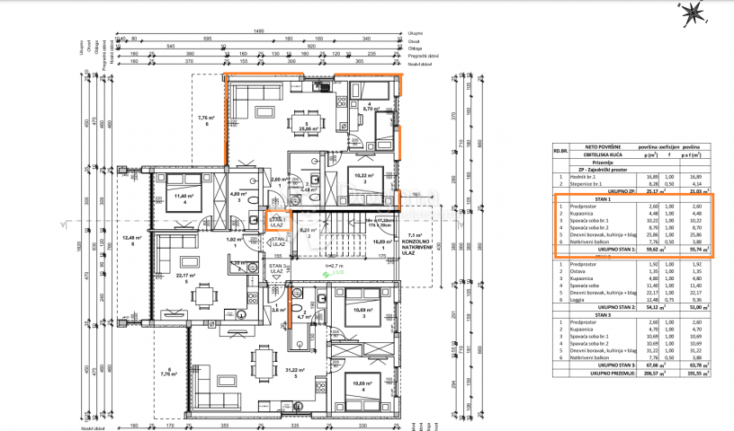 Wohnung Žminj, 55,74m2