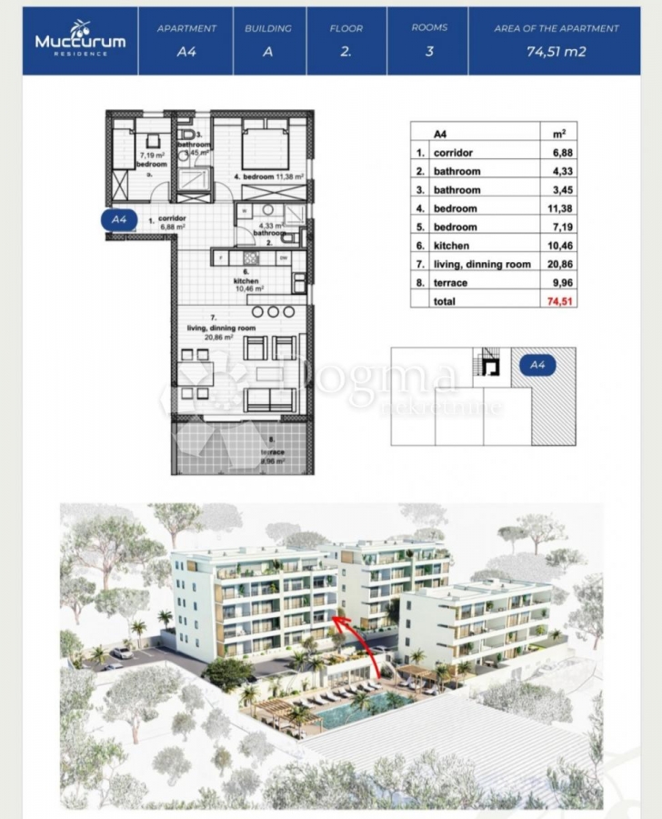 Wohnung Makarska, 74,51m2