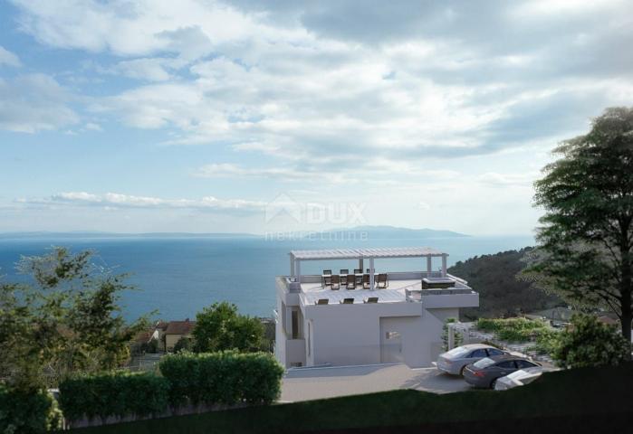 OPATIJA, BREGI - stan u prizemlju 70m2 s panoramskim pogledom na more i bazenom + okućnica 150m2