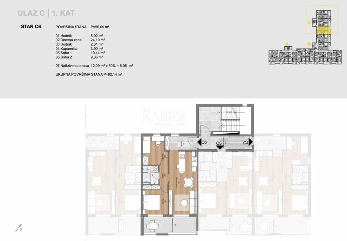 Labin, centar - 2S+DB s terasom,  62 m2