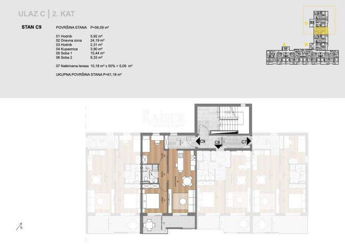 Labin, centar - 2S+DB s terasom, 61 m2