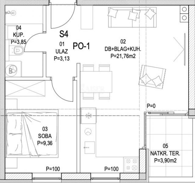 Barban - Neubau 1 Schlafzimmer + Wohnzimmer mit Terrasse, 42 m2