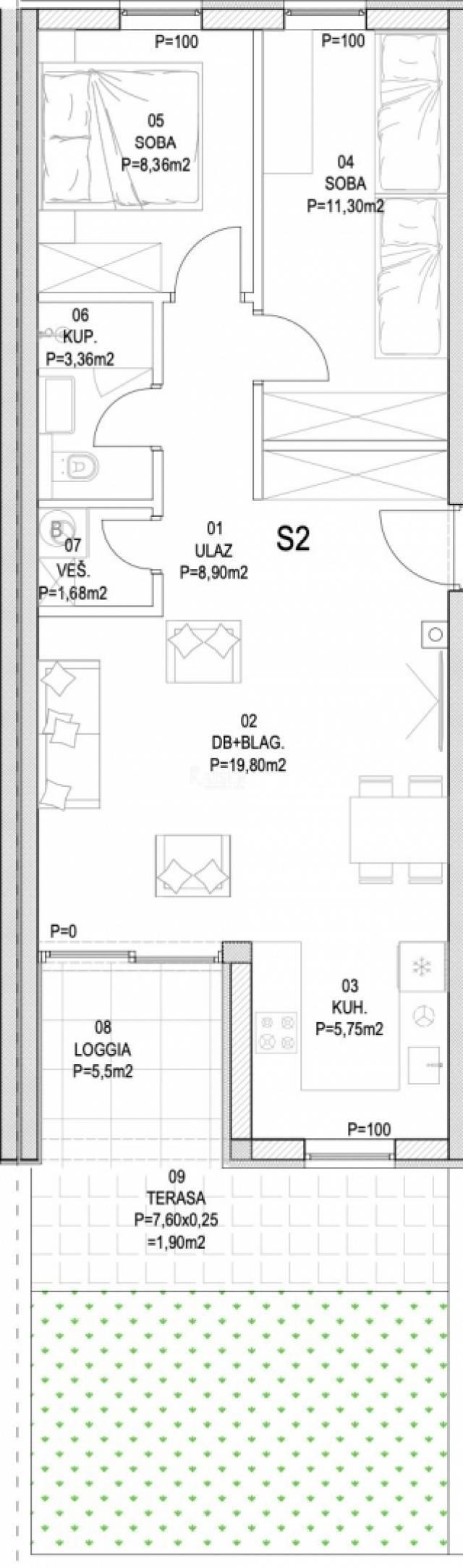 Barban - novogradnja, 2S+DB s terasom, 67 m2