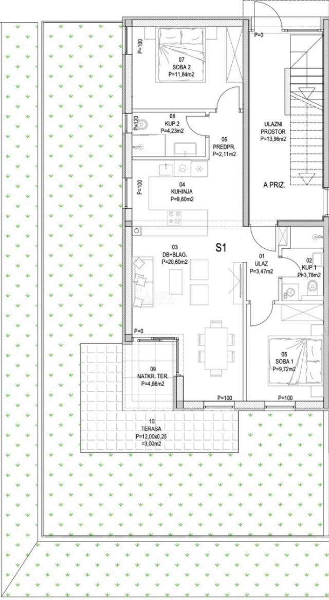 Barban - Neubau, 2 Schlafzimmer mit Terrasse, 73 m2