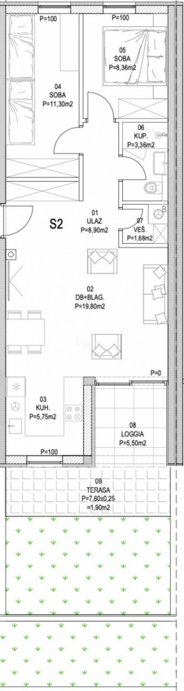 Barban - novogradnja 2S+DB s terasom, 67 m2