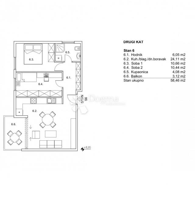 Wohnung Zamet, Rijeka, 58,46m2