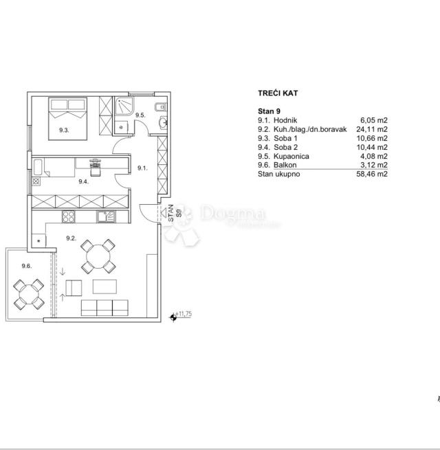 Wohnung Zamet, Rijeka, 58,46m2