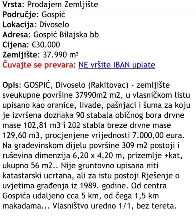 Land Divoselo, Gospić - Okolica, 37.999m2