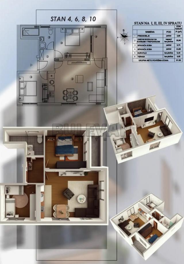 Prodaja, Stan, 61. 59m2 , Pantelej