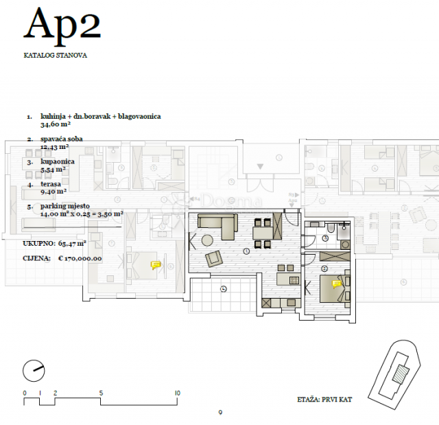 VODICE NOVI ODLIČAN APARTMAN  NA PRVOM KATU AP 2  65, 47 M2