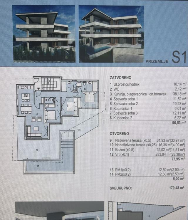 PAG, NOVALJA - Luxuriöse Wohnung mit Pool, S1, Z1