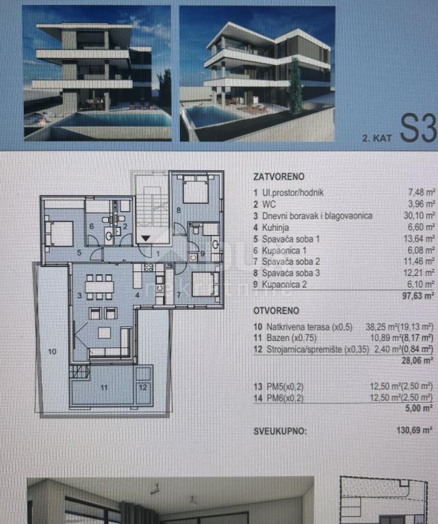 PAG, NOVALJA - Penthouse s bazenom, S3, Z2