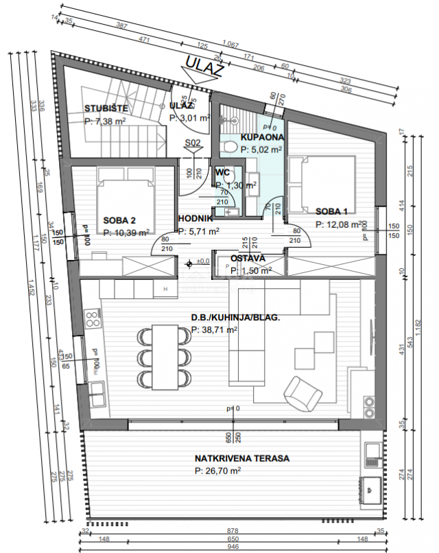 CITY OF KRK - CENTER - NEW CONSTRUCTION - Ground floor with terrace and 2 parking spaces