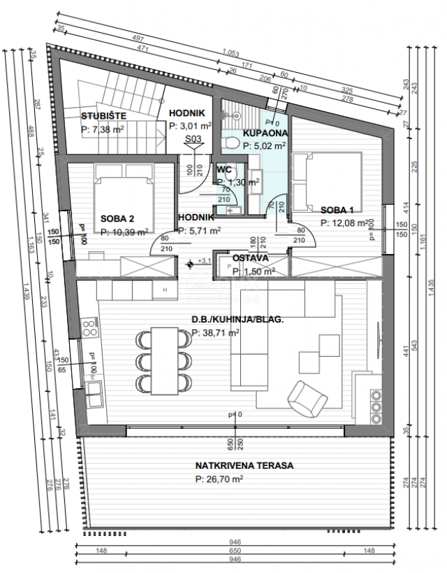 CITY OF KRK - CENTER - NEW CONSTRUCTION - Sea view and 2 parking spaces