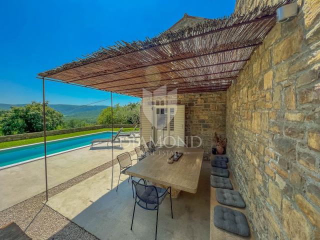 Oprtalj surroundings, designer stone house with swimming pool