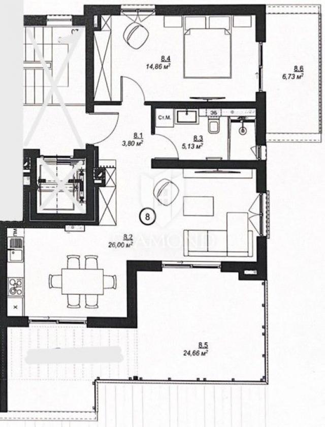 Medulin, prekrasan penthouse s velikom terasom 100m od plaže