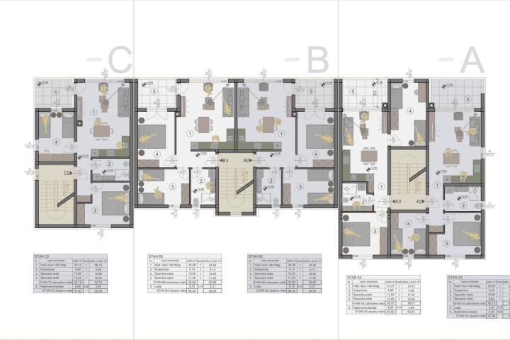 Pula, Štinjan - kvalitetni trosobni stan u novogradnji, 2. kat, NKP 57. 50m2-800 m od mora, pogled m