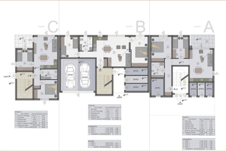 Pula, Štinjan - kvalitetni trosobni stan u novogradnji s vrtom, prizemlje NKP 74. 78m2- 800 m od mor