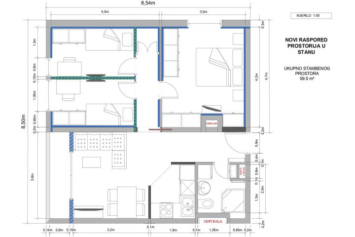 SPLIT, Lokve - funkcionalan trosoban stan (60 m2)