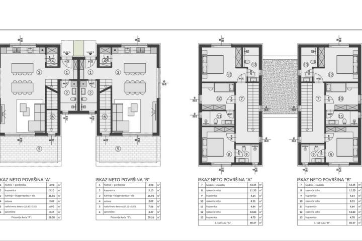 Medulin, novogradnja, dvojna kuća  oznake A - 120 m2 s vrtom u mirnom kvartu 