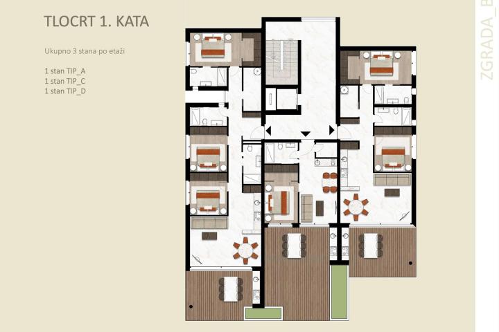 Istra, Novigrad, jednosoban stan s terasom na prvom katu NKP 60, 43 m2, moderna novogradnja