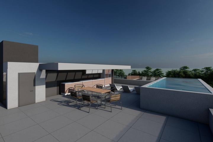 Zadar, Zaton, NOVOGRADNJA, luksuzan trosoban penthouse s krovnom terasom NKP 141, 75 m2