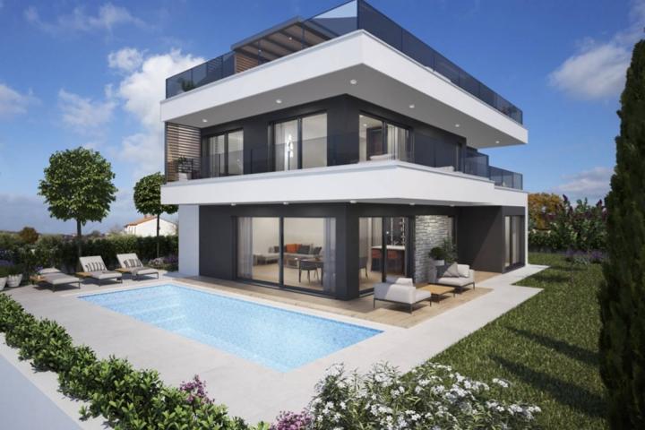 Poreč, moderna  i elegantna samostojeća vila NKP 220 m2 na  velikoj okućnici 