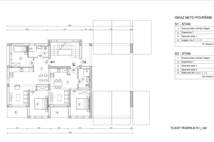 Pula, bliža okolica - dvosobni stan u prizemlju S1, s 19. 25 m2 vrta, NKP 40. 25 m2