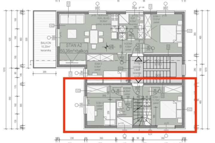 Zadar, Vir – Dvoetažni apartman A3 od 58, 3 m2 s krovnom terasom od 26, 7 m2