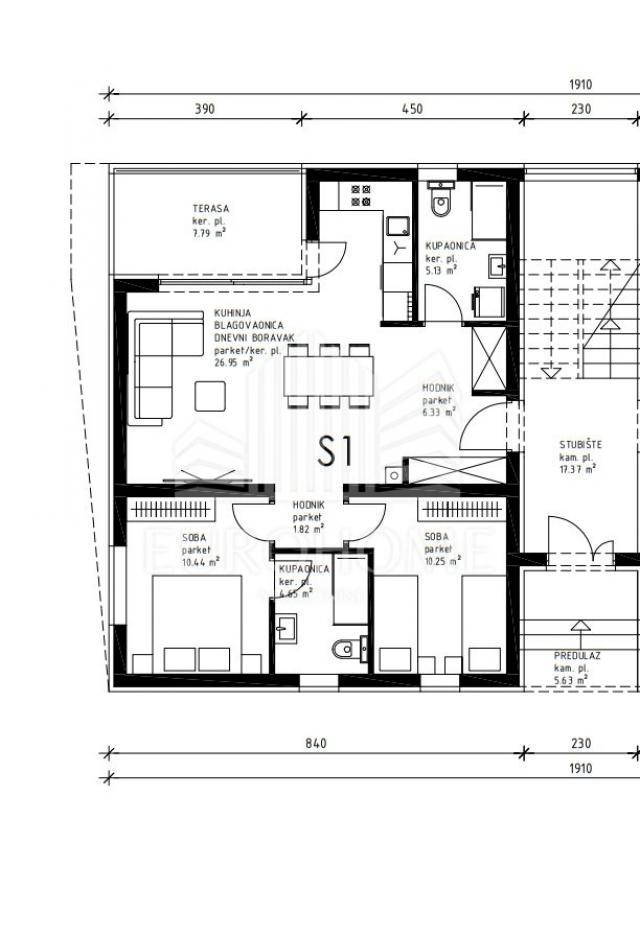 Privlaka, Sabunike, novogradnja, trosobni stan 69, 46m2+ vrt + parking