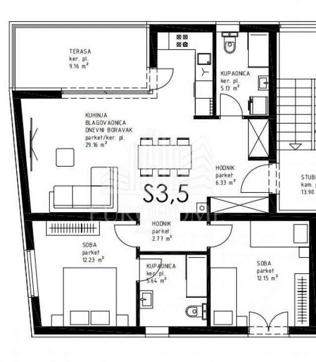 Privlaka, Sabunike, novogradnja, trosobni stan 77, 99m2+parking