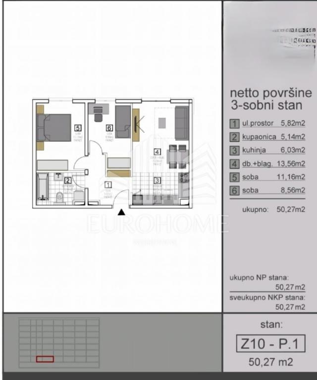 Wohnung Višnjik, Zadar, 62,85m2