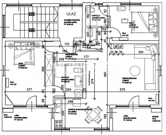 Pula, stan novogradnja, 2. kat, 95 m2, 2SS+2kupatila+WC+vrt+parking