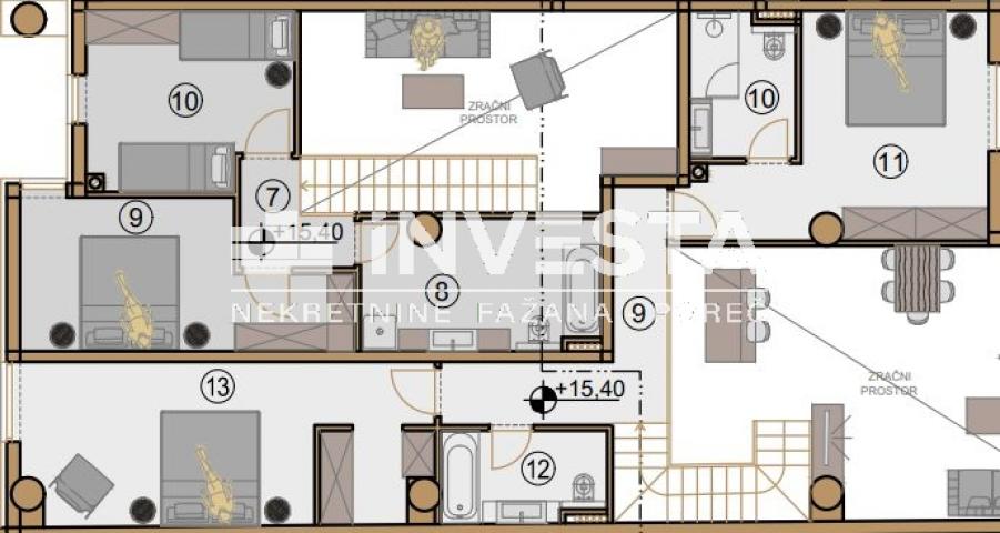 Pula, Centar, dvoetažni stan na 4. katu 166, 02 m2, 4SS+DB, novogradnja