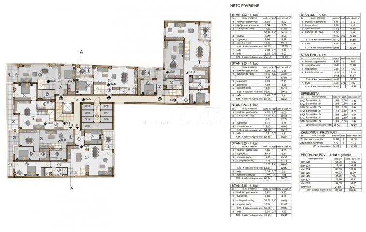 Pula, Centar, dvoetažni stan na 4. katu 166, 02 m2, 4SS+DB, novogradnja